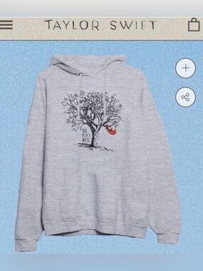 Taylor Swift Light Gray Hoodie with Tree Graphic and Red Scarf Accent